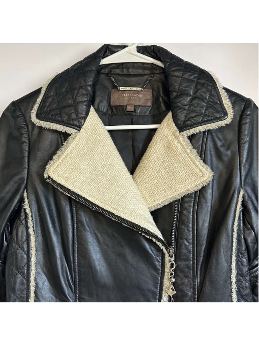 ELLASSAY FIRST Lambskin Leather Tweed BLACK Quilted MOTO Biker JACKET WOMENS M - Picture 2 of 13